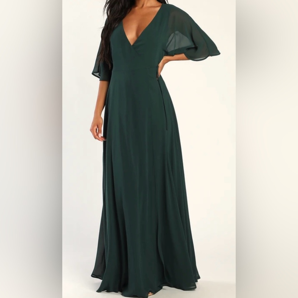 Romantic Energy Emerald Green Flutter Sleeve Maxi Wrap Dress - Picture 1 of 11